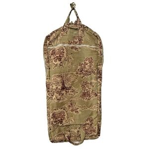 Vintage Tapestry Garment Bag 48" Green Toile Suit Travel Case Hanging